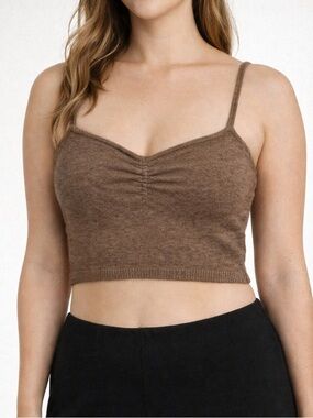Aritzia Wilfred Minimalist Cashmere Knit Bralette Crop Top Brown Size S